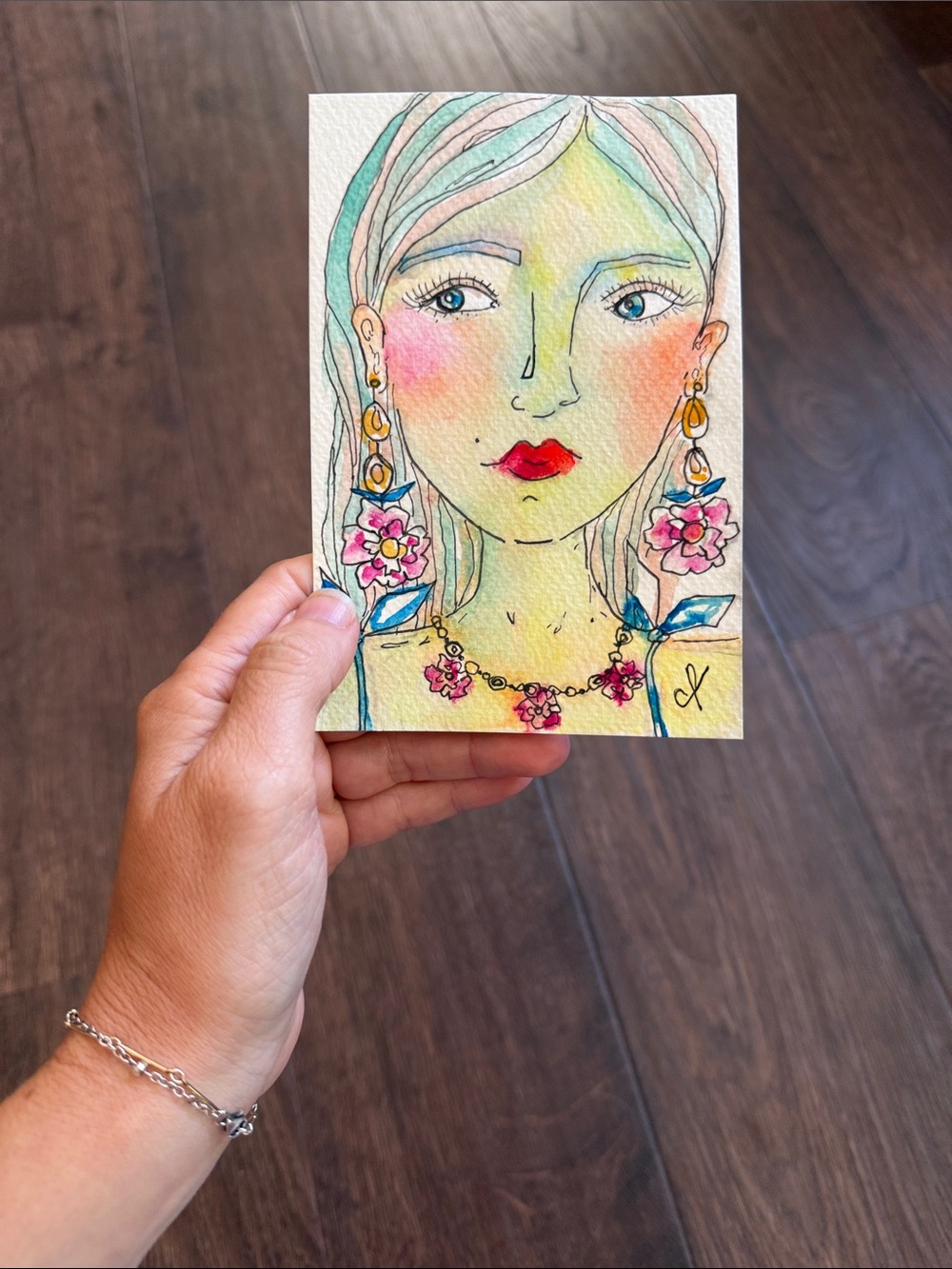 Mixed-Media Floral Portrait/Boho/Woman/Floral/Color - Daily Sketch